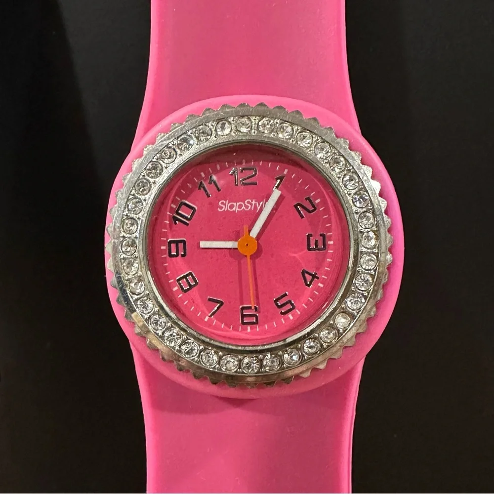 Pink and black snap wrist watches, set of two